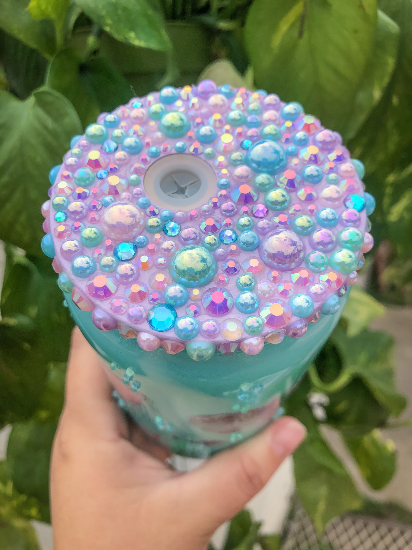 Sea Turtle Aqua Glitter Beaded Glass RTS