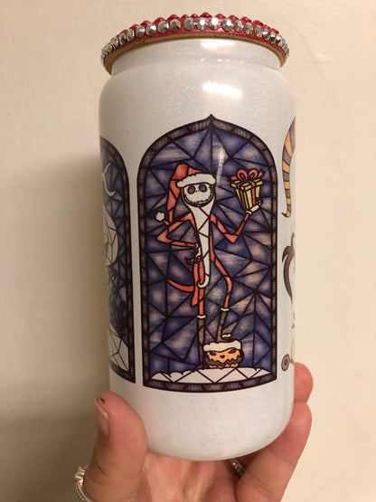 Nightmare Christmas 16oz Glittered Glass RTS