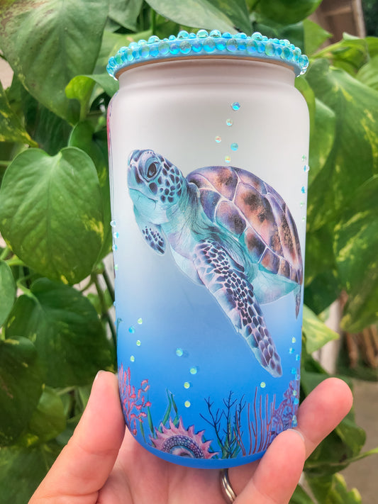 Sea Turtle Beaded Blue Glass RTS