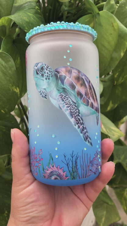 Sea Turtle Beaded Blue Glass RTS